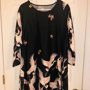 Crane pattern shift dress